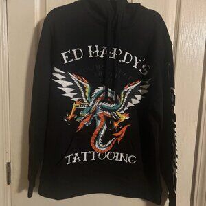Ed Hardy Men's Dragon Tattoo Hoodie Black Long Sleeve Sweatshirt size large
